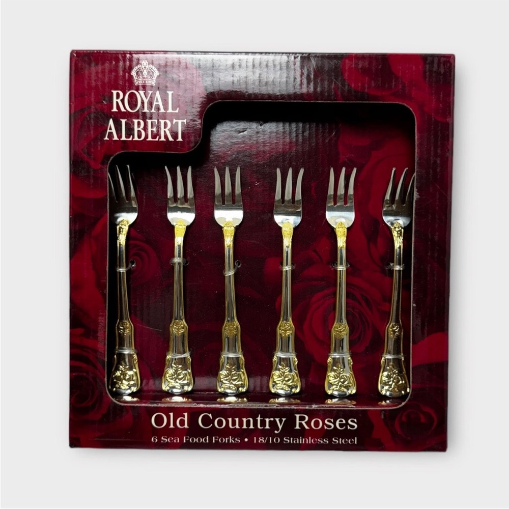 Royal Albert Old Country Roses Cocktail Sea Food Seafood Forks Set of 6 NEW